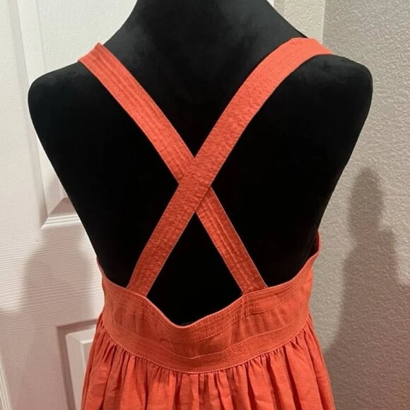 J Crew Talitha Orange 100% Linen Full Maxi Dress Size 10 - Picture 4 of 7